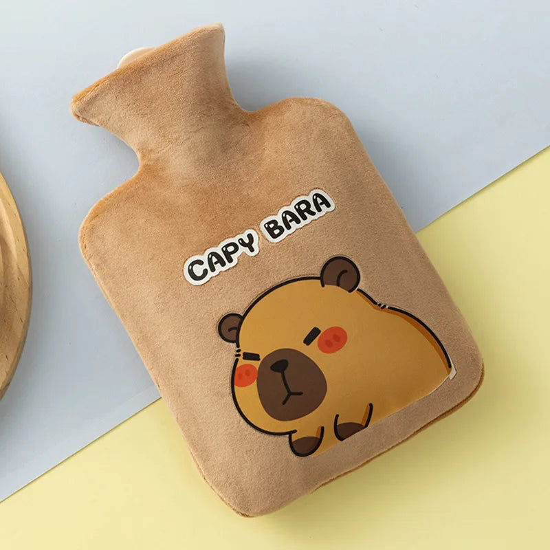 2024 New Kaba Bear Hot Water Bottle Water Filling Velvet Small Portable Student Hand Warmer Cute Warm Water Bag Halloween Gift