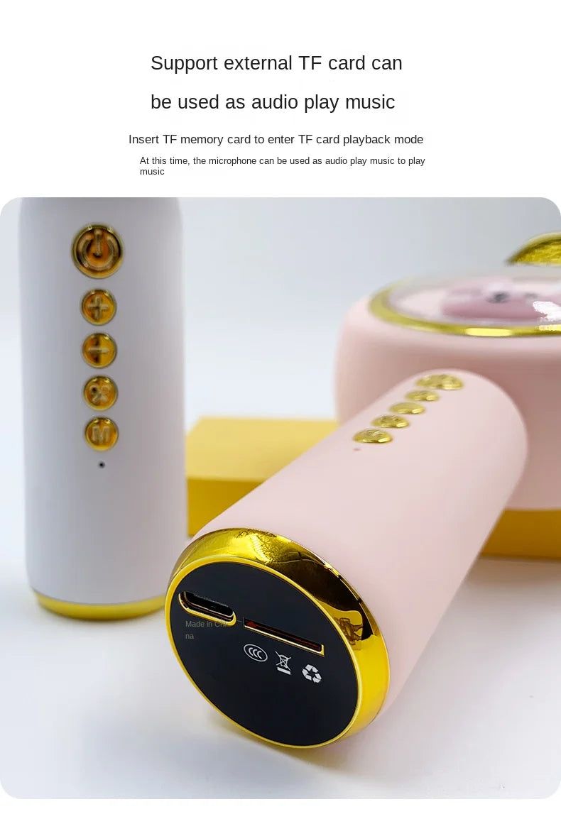 TWS Bluetooth-compatible Karaoke Microphone Wireless silencer/magic sound Microfone TF Speaker Sing Mic For Children Lovely Gift
