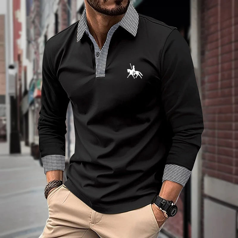 Spring and Autumn Men's Long Sleeve Polo Shirt Classic Business Office T-shirt Male Street Casual Fashion Solid Color Top