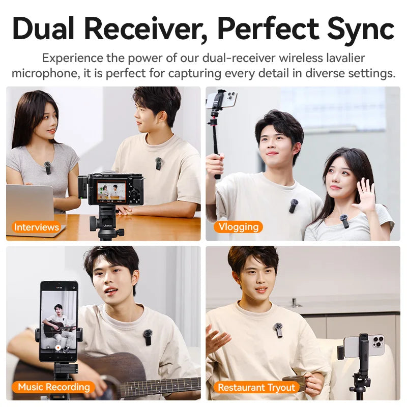 Ulanzi A100 Wireless Lavalier Microphone 20M Transmission for Street Interviews Vlogging Music Recording for Smartphones Cameras