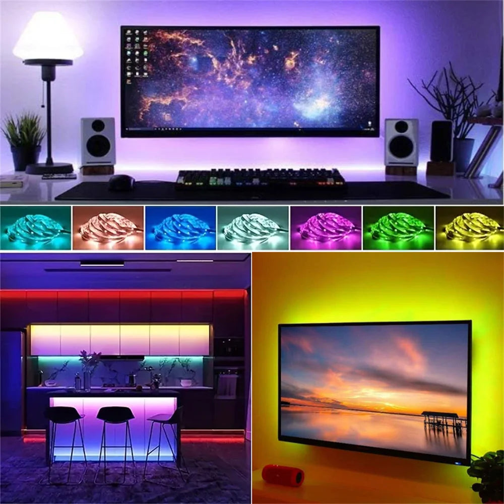 USB LED Strip Lights Bluetooth App Control LED Lights for TV RGB 5050 Flexible Ribbon Diode Tape TV Backlight Room Decoration