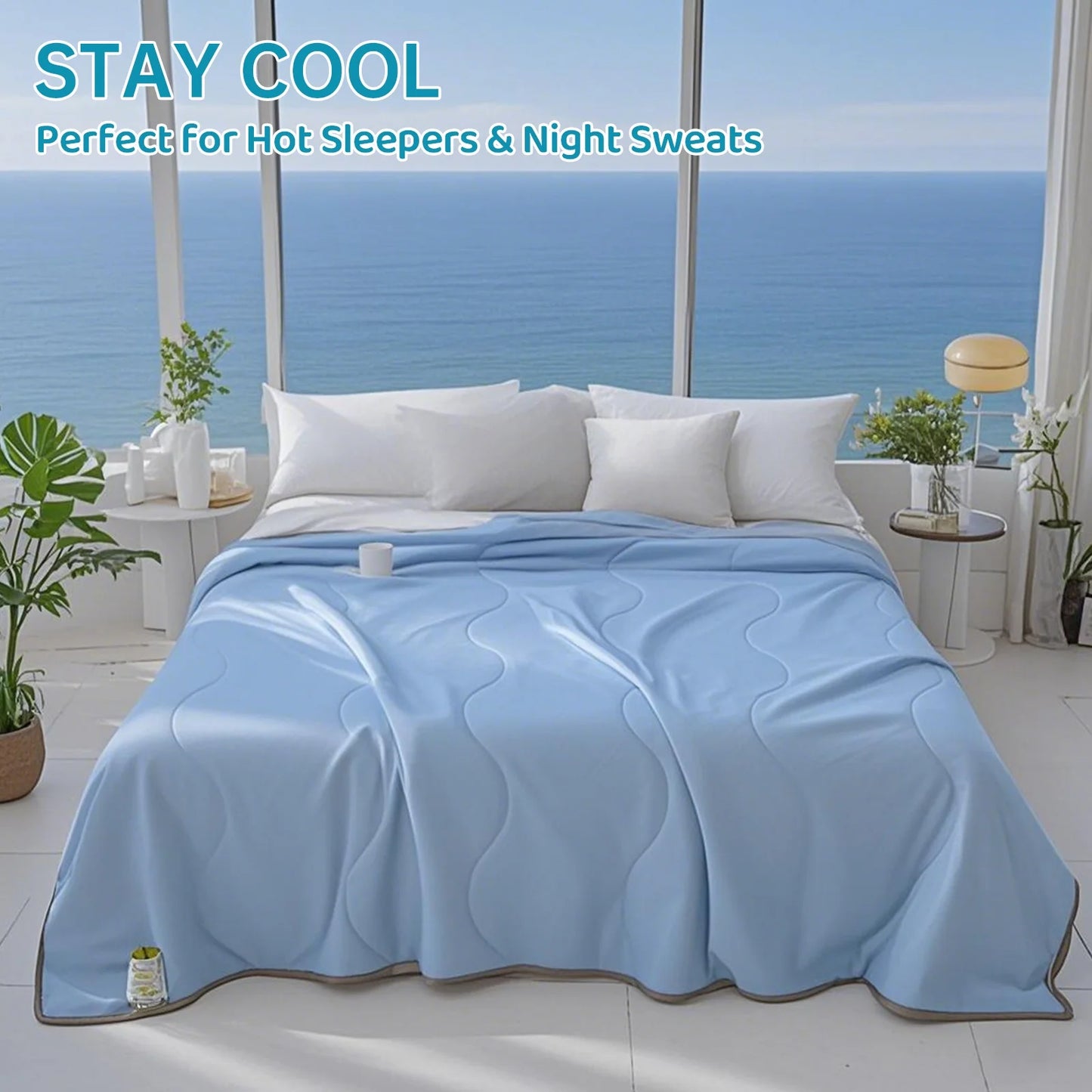 3-in-1 Lightweight Summer AC Quilt with Wave-Quilt Tech & Skin-Friendly Fabric | All-Season Dorm/Home Cooling Bedding