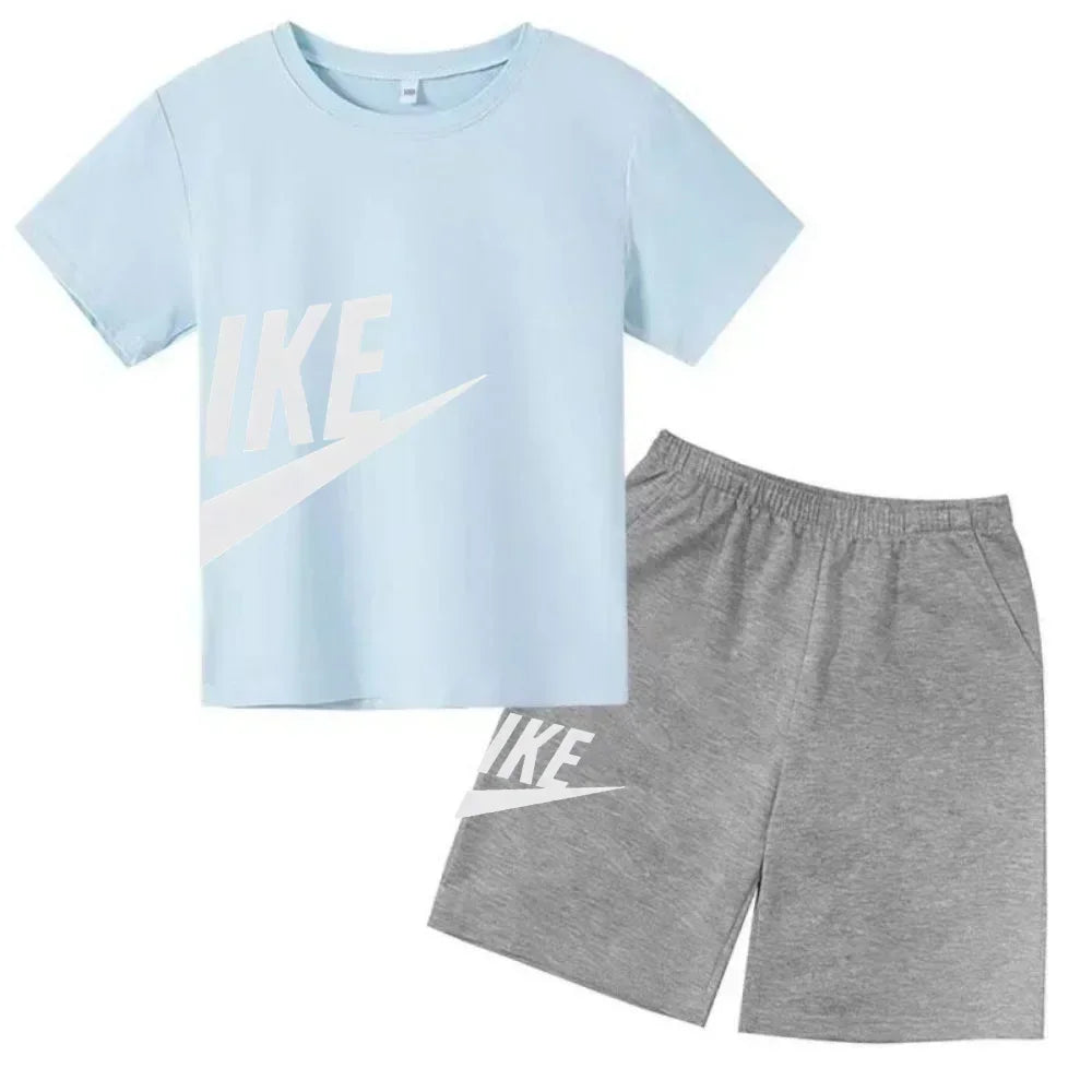 Summer Short Sleeve T Shirt +shorts 2 Piece Set Children Clothes Luxury Brand Print Sport Casual Fashion Boy Girl Kid Tracksuit