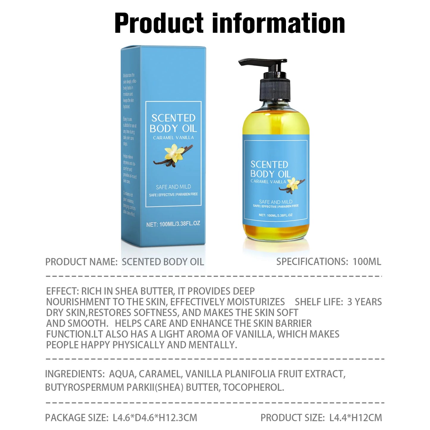 Vanilla Body Massage Oil Improve Moisturizing Relieve Stress Strengthen Essential Oils Nourishing Muscle Relaxing Body SPA Plant