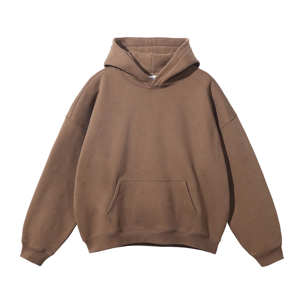 ZODF New Thick 350gsm Fleece Hooded Hoodies For Men Unisex Winter Oversized Loose Basic Solid Sweatshirts Pullovers Coats HY0631
