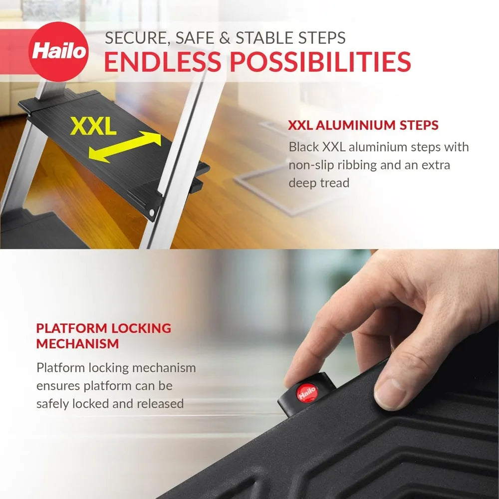 Folding Step Ladder, Non-Slip 8 Step Ladder for Garage, Home & Kitchen, L100, Silver/Black