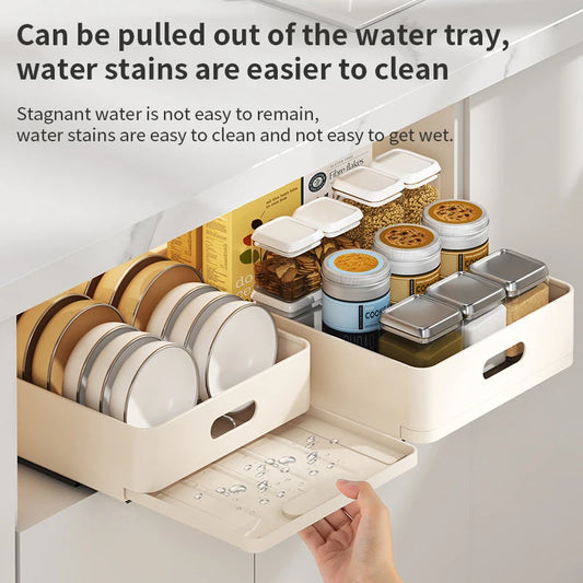 Kitchen Sliding Dish Rack Home Pull-out Drawer Bowl Storage Shelf Dish Drying Storage Box With Sliding Rail Kitchen Storage Rack