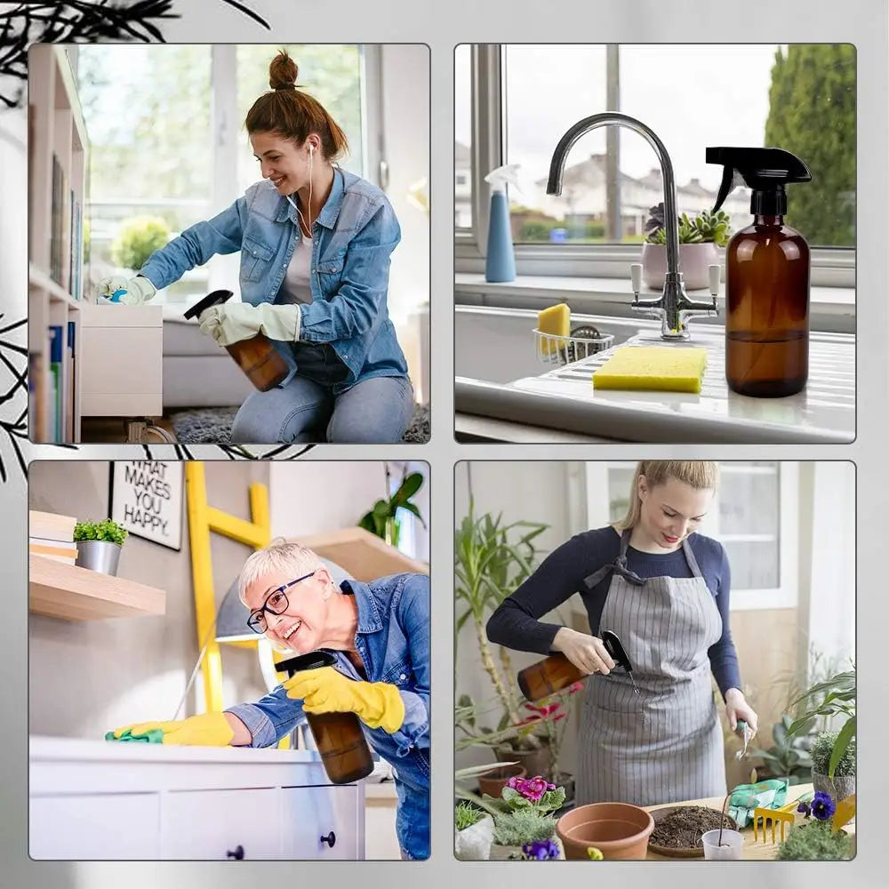 250/500ml Refillable Empty Brown Glass Spray Bottles Container with Triggers Caps for Cleaning Solutions Essential Oils Lotions