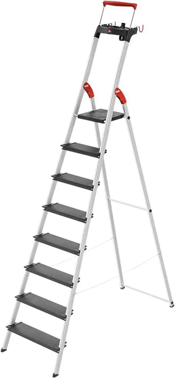 Folding Step Ladder, Non-Slip 8 Step Ladder for Garage, Home & Kitchen, L100, Silver/Black