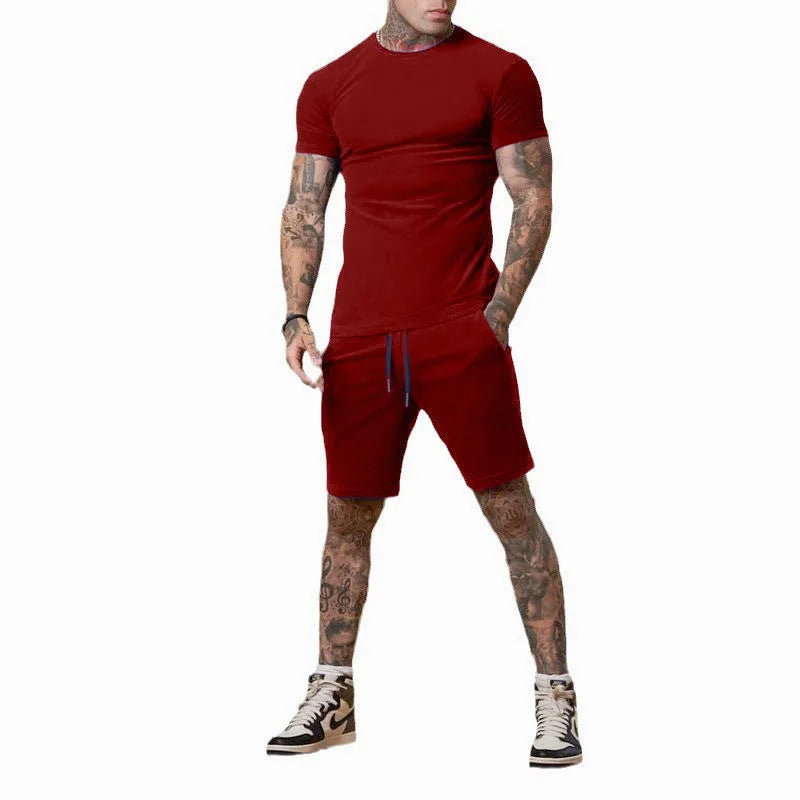 2025 Fashionable and casual summer outdoor sports suit men's breathable T-shirt shorts casual and fashionable two-piece set