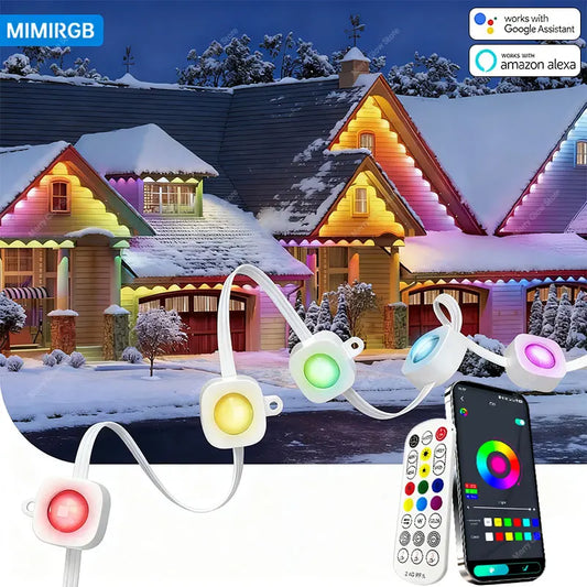 200FT Smart Outdoor Eaves lights Support Alexa & Google Assistant Voice Control RGBIC Color Changing Waterproof New Year Decor