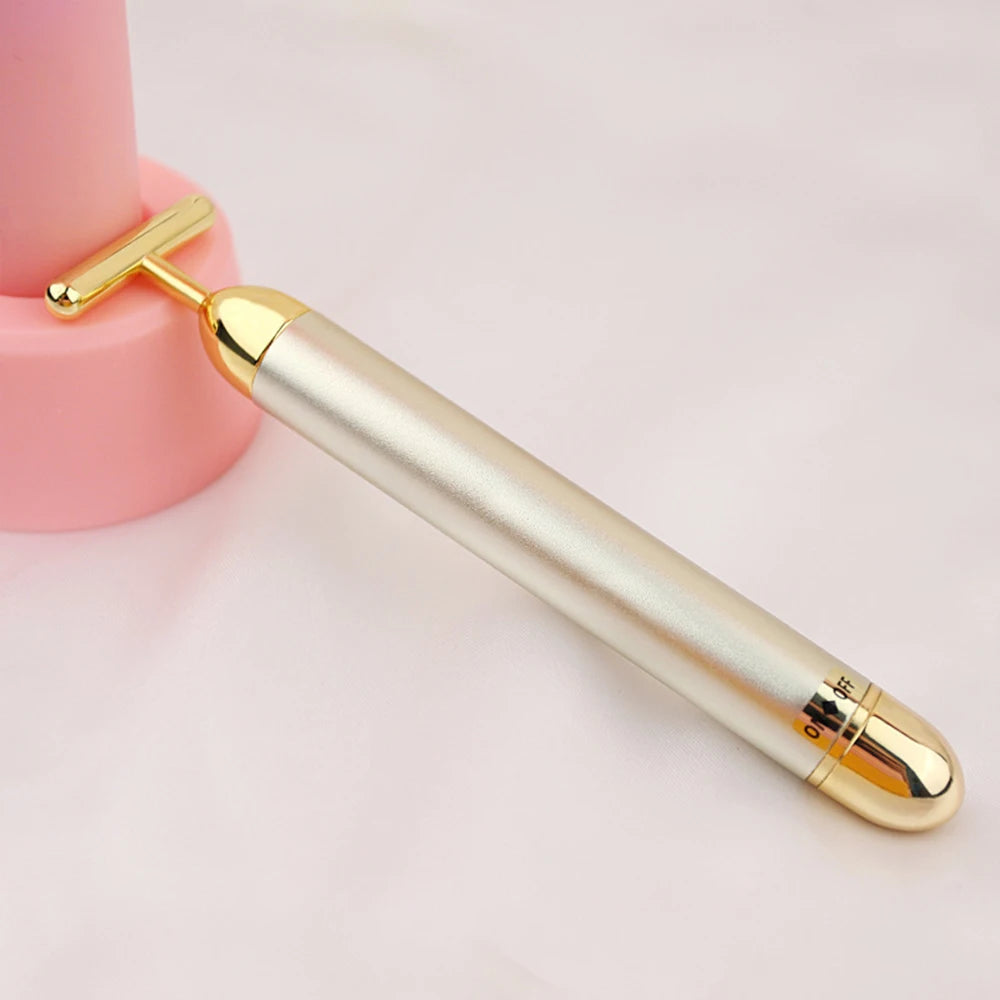 24k Gold Facial Slimming Face Beauty Bar Pulse Firming Facial Roller Massager Lift Skin Tightening Wrinkle Vibrating Tool