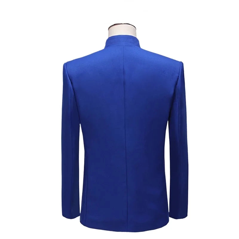 2025 New Men Chinese Style Embroidered Standing Collar Suit 2 Piece Fashion Homme Wedding Prom Party Performance Blazer and Pant