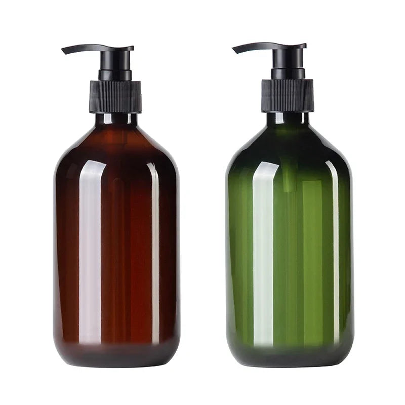 2pcs Brown Green Lotion Bottles 500ML Soap Dispenser Round Bottles with 6 Pieces/12 Pieces Black Label Bathroom Accessories
