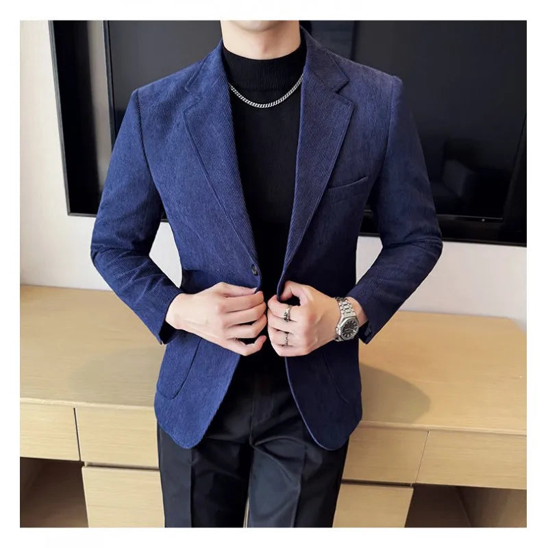 2025 New Men's Casual Corduroy Single-Breasted Blazer, Sizes M-5XL
