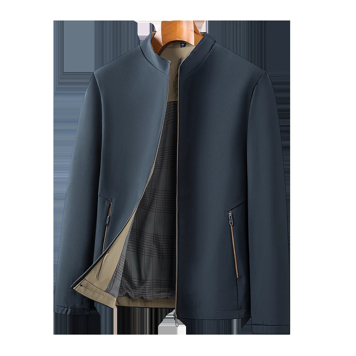 Wrinkle Free Jacket For Men Business Style Stand Collar Spring Autumn Jacket Comfortable Plus Size Dad Coat