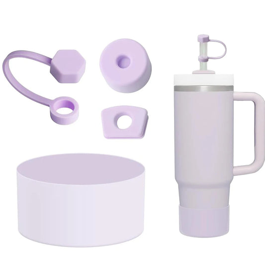 Tumbler Accessories Set for Stanley Cup 3Pcs Silicone Spill Proof Stopper 1Pcs Silicone Boot for 40oz & 30oz Tumbler 10 mm Straw