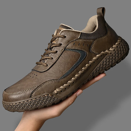 Stylish Mens Casual Leather Sneakers Classic Men's Masculino Leisure Walk Trainers Lace-Up Men Outdoor Handmade Treking Footwear