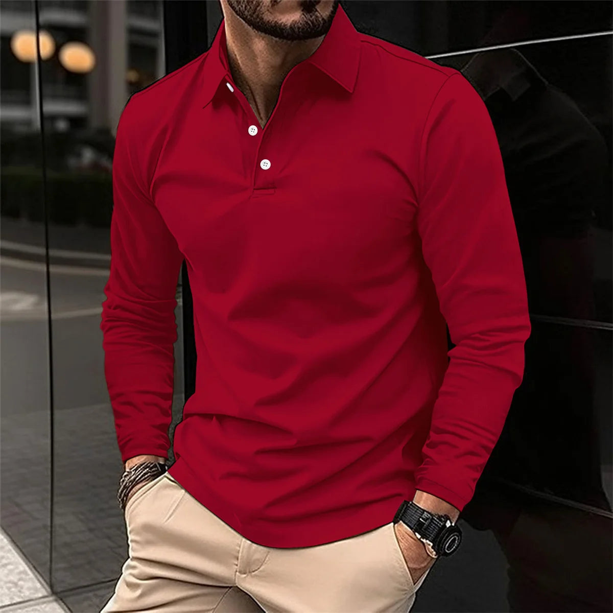 Spring And Autumn Men's Long-Sleeved Pullover Sports Polo Shirt Solid Color Casual Breathable Simple Style Fashion Tops