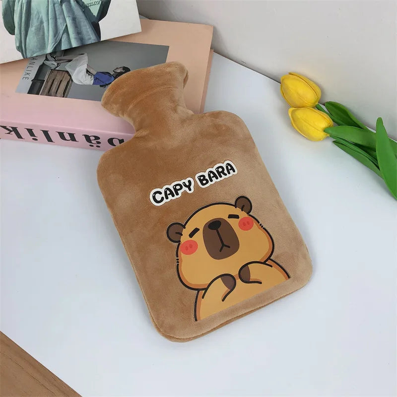 2024 New Kaba Bear Hot Water Bottle Water Filling Velvet Small Portable Student Hand Warmer Cute Warm Water Bag Halloween Gift