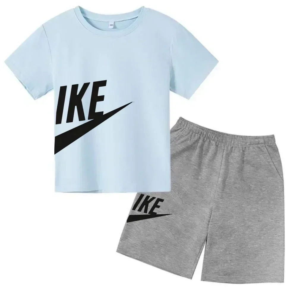 Summer Short Sleeve T Shirt +shorts 2 Piece Set Children Clothes Luxury Brand Print Sport Casual Fashion Boy Girl Kid Tracksuit