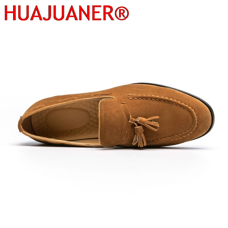 2025 New Spring Soft Suede Loafers for Men Tassel Slip On Leather Casual Shoes Yellow Moccasins Classic Business Shoes Luxury