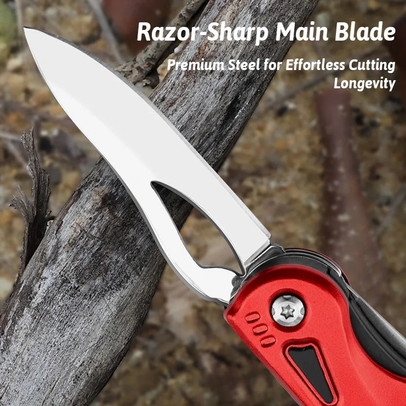 12-in-1 Multi-Tool Knife with LED Light Razor Sharp Stainless Blade Built-in Screwdrivers Bottle Opener Compact EDC for Survival