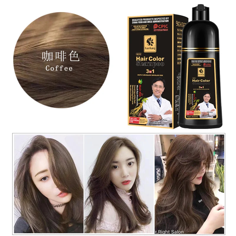 500ml Permanent Hair Shampoo Organic Natural Fast Hair Dye Plant Essence Hair Colorng Cream Cover Dye Shampoo For Women Men