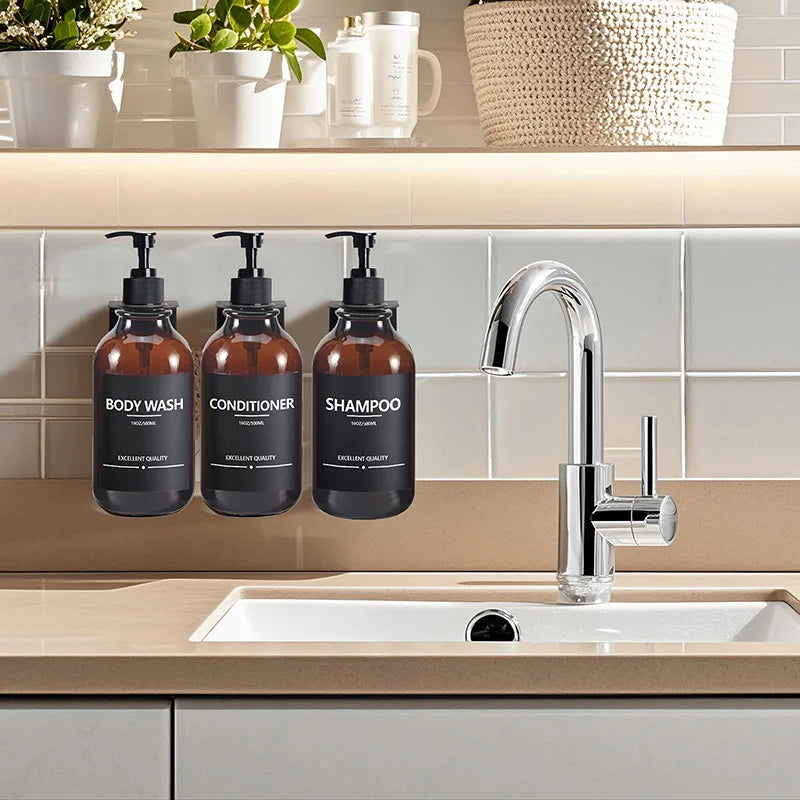 1-3PCS 500ML Brown Soap Dispenser With Label Refillable Shampoo Empty Pump Bottle Kitchen Bathroom Hand Wash Body Wash Container