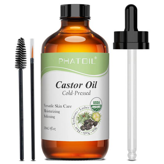 PHATOIL 118ml/236ml Organic Castor Oil 100% Pure and Natural Cold Pressed Castor Oil for Hair Growth, Eyelashes and Eyebrows