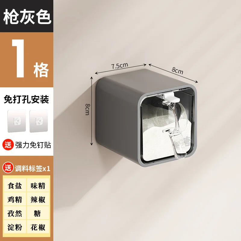 AOBT Wall-mounted moisture-proof seasoning box for home kitchen with condiment bottles for salt, MSG, and other condiments.