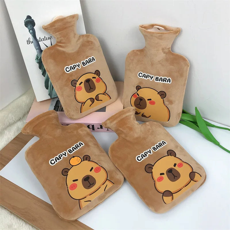2024 New Kaba Bear Hot Water Bottle Water Filling Velvet Small Portable Student Hand Warmer Cute Warm Water Bag Halloween Gift