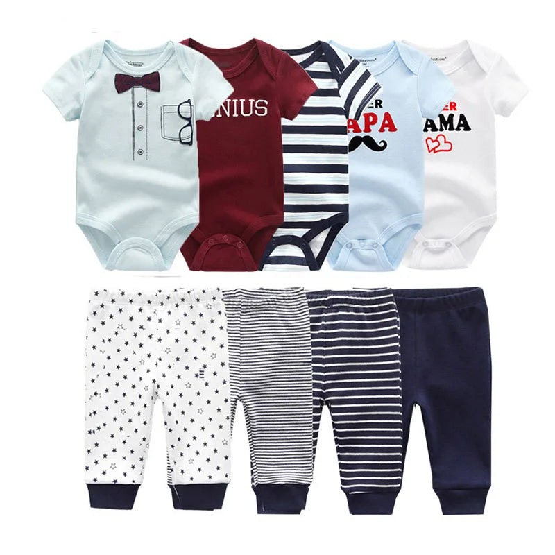 9 Pcs/Lot Unisex Newborn Bodysuits+Pants Clothing Sets Cartoon Cotton Baby Boy Girl Clothes