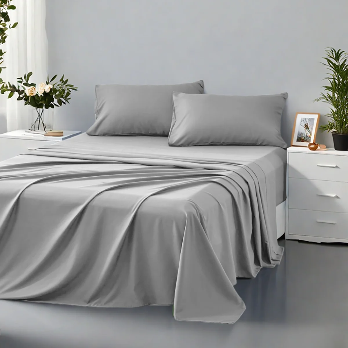 3/4Pcs soft solid color fashionable home bedding set, suitable for all seasons,1 fitted sheet, 1 flat sheet, 1/ 2 pillowcases
