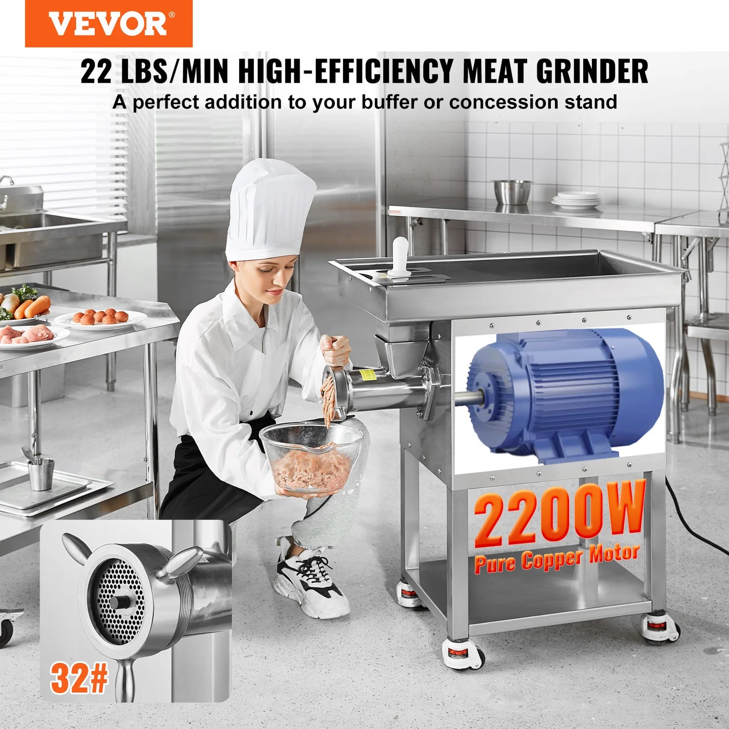 VEVOR 22/36.7Lbs Meat Grinder Capacity Electric Meat Grinders Grinding Plate Sausage Maker for Kitchen Restaurant Butcher Store
