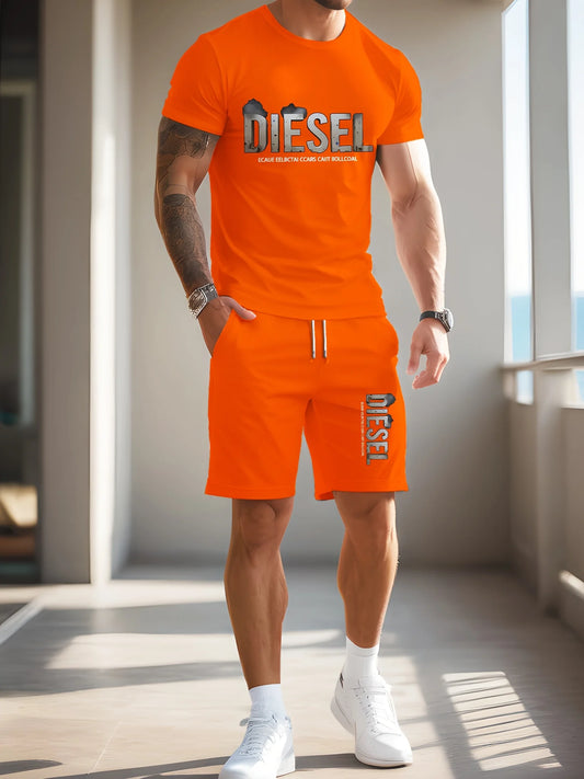 Summer Hot Selling Men Sports and Leisure T-shirt Diesel Men T-shirt Set Fashionable and Sports Breathable T-shirt Quick Drying