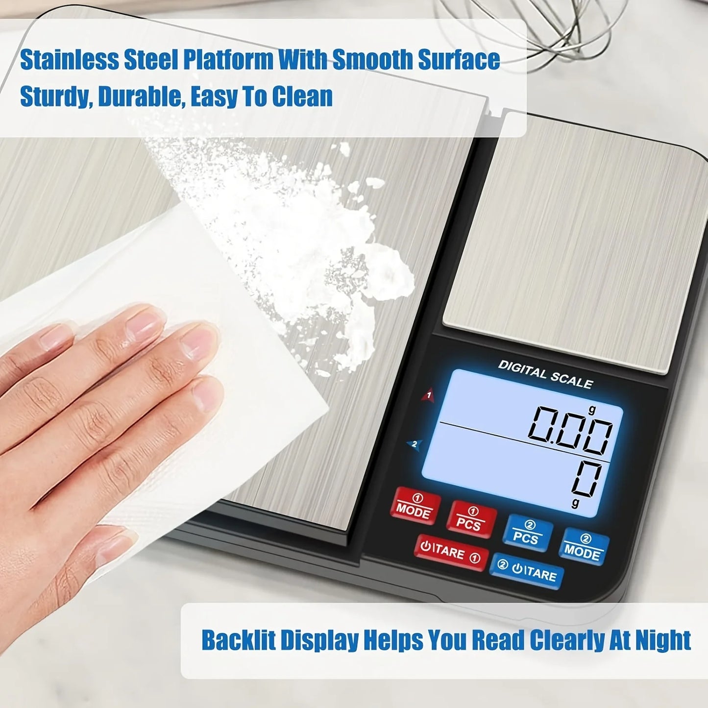 1 Piece Large Dual Platform Digital Kitchen Scale, Two Accuracies 0.01 g/0.001 oz and 0.1 g/0.01 oz, Maximum Capacity 5 kg/11 lb
