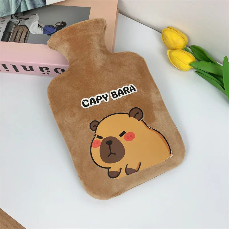 2024 New Kaba Bear Hot Water Bottle Water Filling Velvet Small Portable Student Hand Warmer Cute Warm Water Bag Halloween Gift