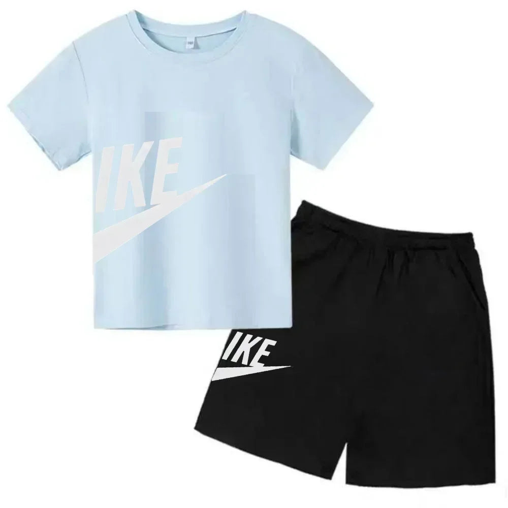 Summer Short Sleeve T Shirt +shorts 2 Piece Set Children Clothes Luxury Brand Print Sport Casual Fashion Boy Girl Kid Tracksuit