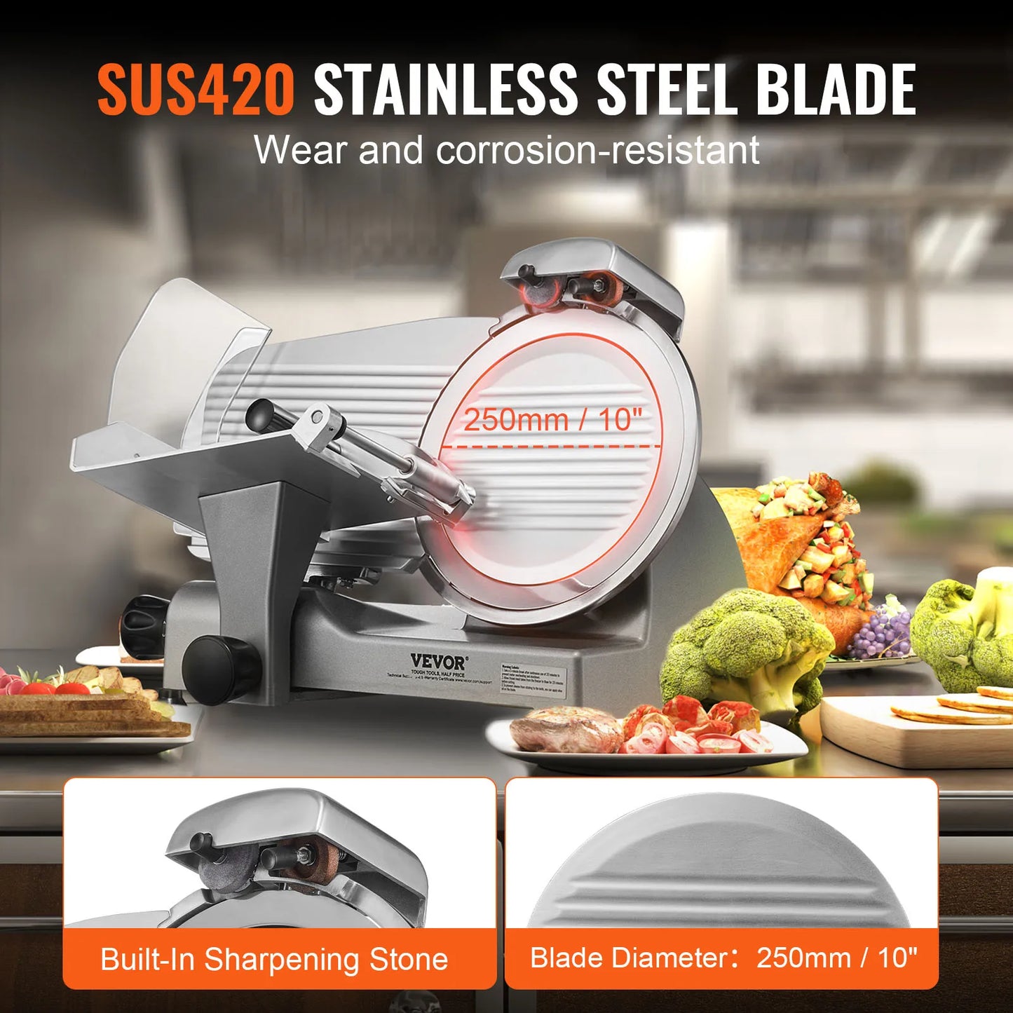 VEVOR 340W Meat Slicer Electric Deli Food Slicer with SUS420 Stainless Steel&Built-in Sharpening Stone for Commercial and Home