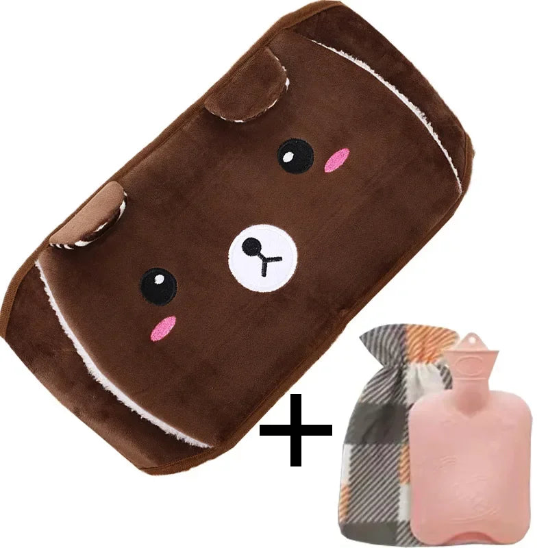 3-Piece Set Hot Water Bag Filling Water Type Hot Water Bottle Cover Plush Animal Belt Winter Menstrual Women Belly Hand Warmer