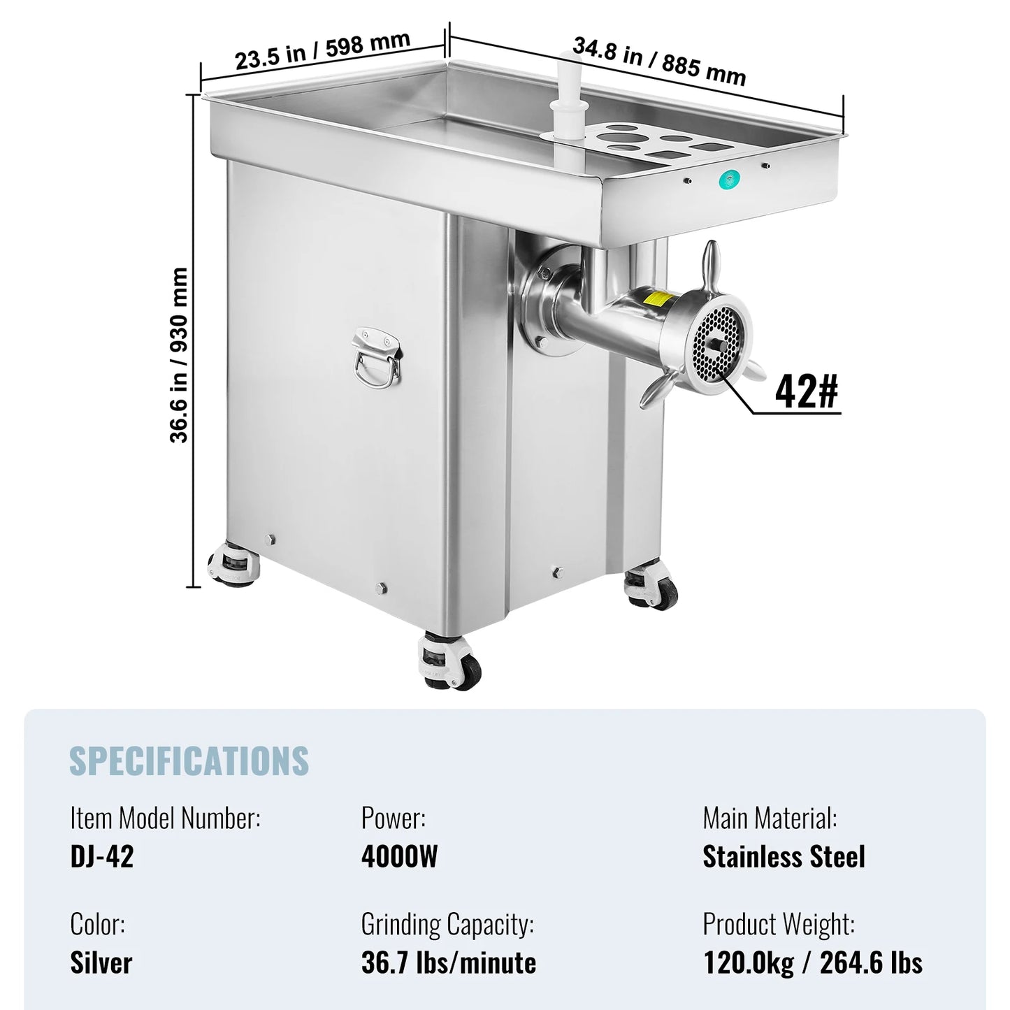 VEVOR 22/36.7Lbs Meat Grinder Capacity Electric Meat Grinders Grinding Plate Sausage Maker for Kitchen Restaurant Butcher Store