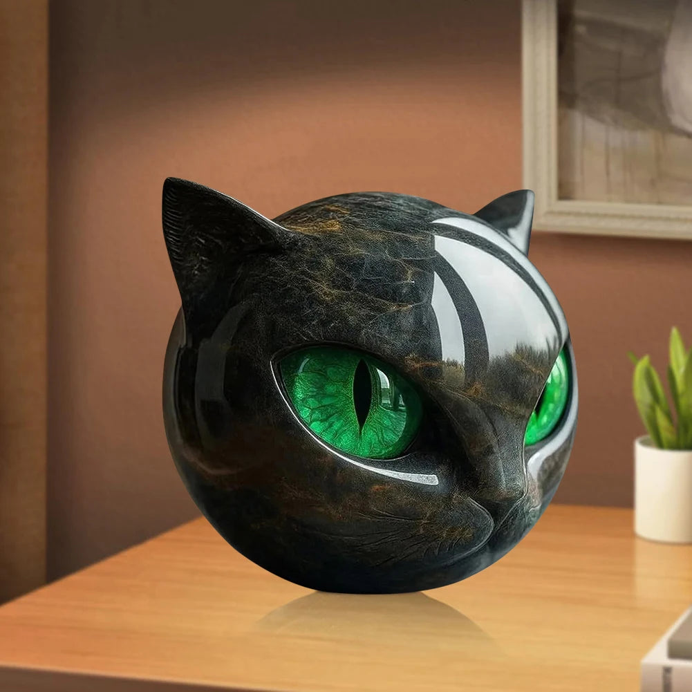 Black Obsidian Crystal Gemstone Cat Cat Head Sculpture Resin Cat Head for Home Decor