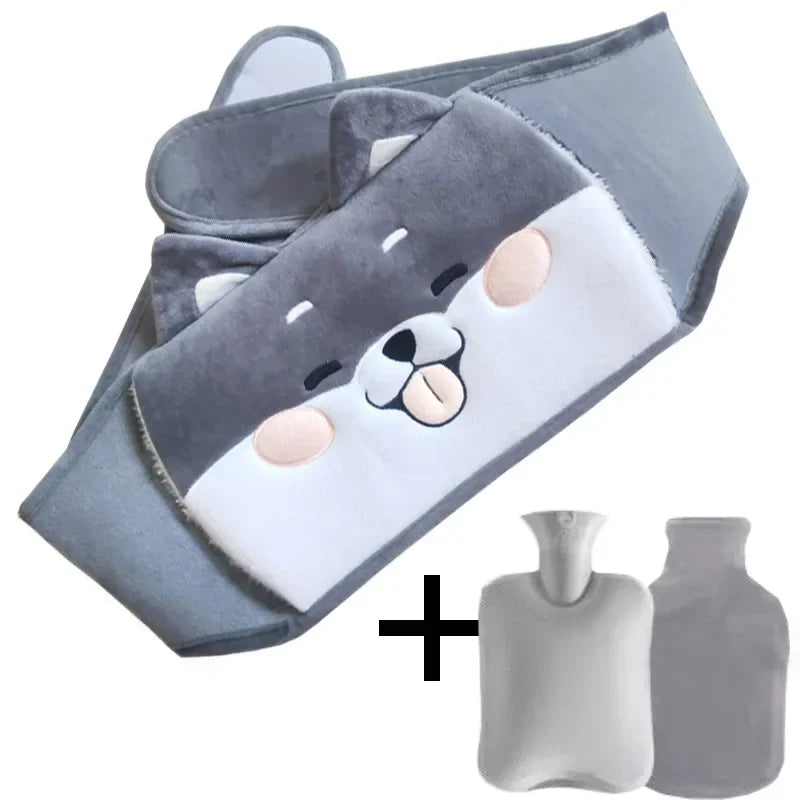 3-Piece Set Hot Water Bag Filling Water Type Hot Water Bottle Cover Plush Animal Belt Winter Menstrual Women Belly Hand Warmer