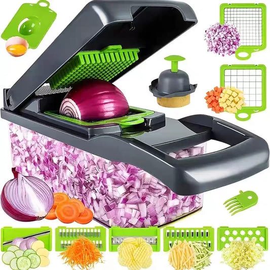 Vegetable Cutter Multifunctional Kitchen Tool, 5-in-1 Food Chopper for Tomato Carrot Cheese Onion, Handheld Slicer Dicer Grater