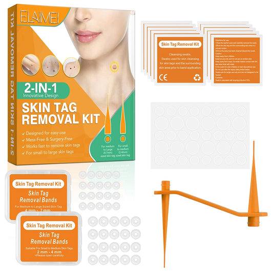 2-IN-1 Auto Skin Tag Removal Tool Kit Painless Skin Label Mole Acne Wart Removal Pen with Cleansing Swabs Facial Skin Care Tool