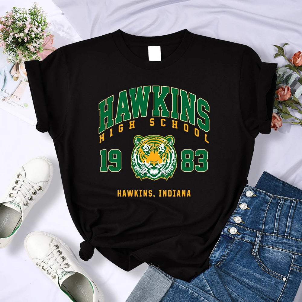 Hawkins High School 1983 Print Female T-Shirt Fitted Harajuku Tee Shirts Street Fashion Streetwear Casual Crewneck Tshirt Women