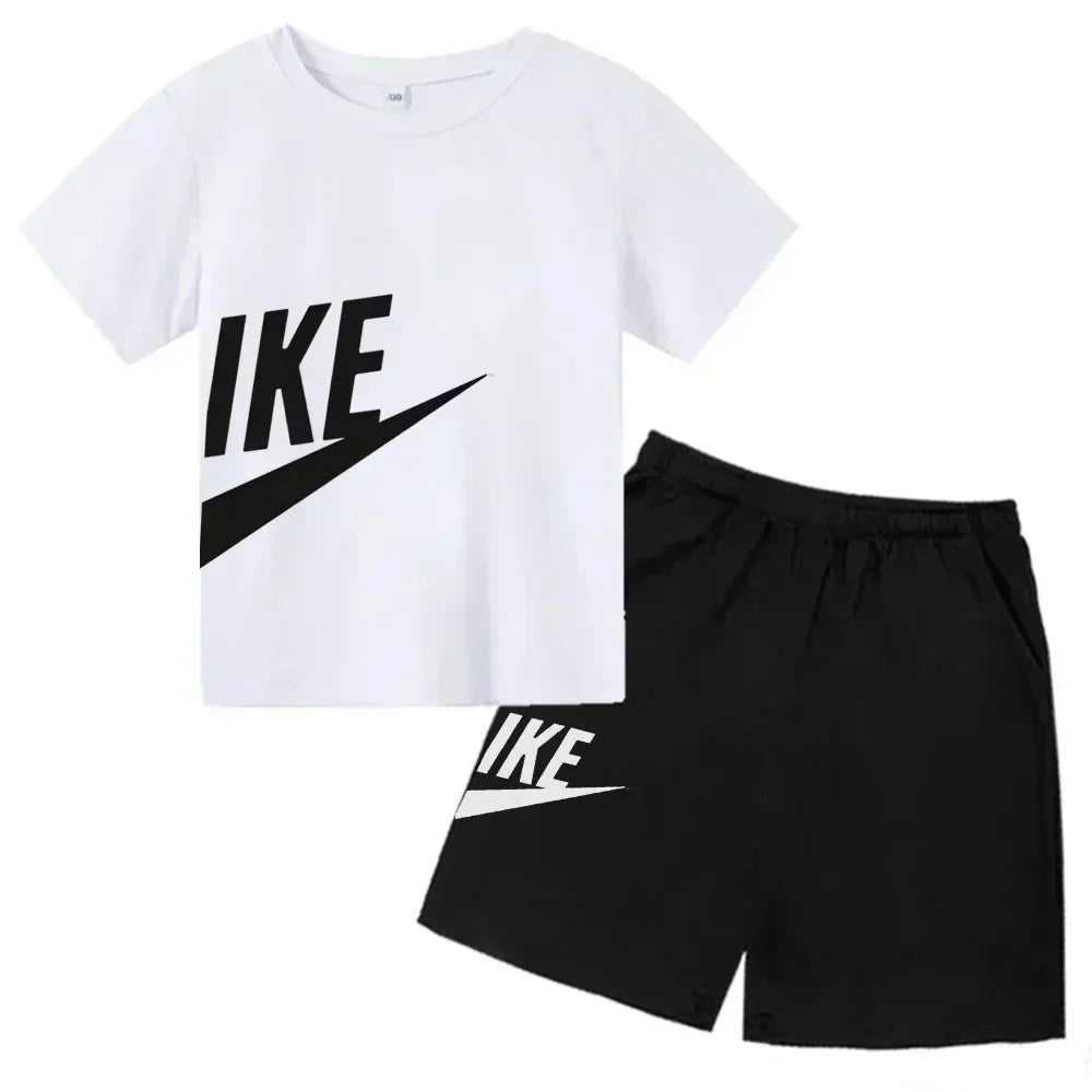 Summer Short Sleeve T Shirt +shorts 2 Piece Set Children Clothes Luxury Brand Print Sport Casual Fashion Boy Girl Kid Tracksuit