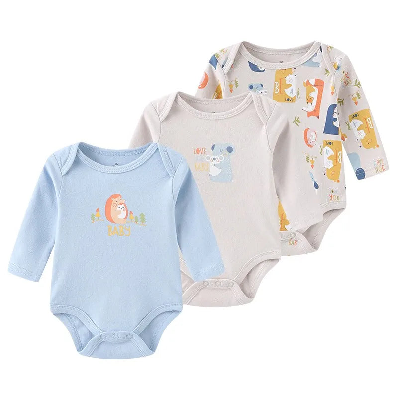 Kiddiezoom 3 Pcs Newborn Cartoon Long Sleeve 100%cotton Baby Boy Girl Bodysuit Soft Infant Onesies Clothes