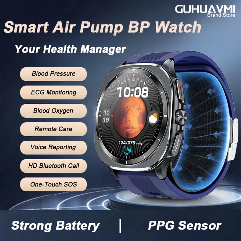 2025 New Health track Smartwatch Air Pump Airbag True Blood Pressure Health Measure Smart Watch Men Women Blood oxygen BT Call